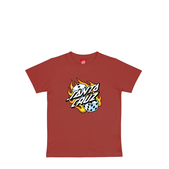 T-Shirt Bambino Santa Cruz Youth Flaming Dice Dot Ruggine