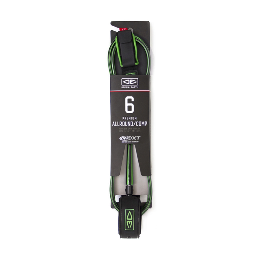 Leash Ocean & Earth Allround Comp One XT 6’ Nero/Lime