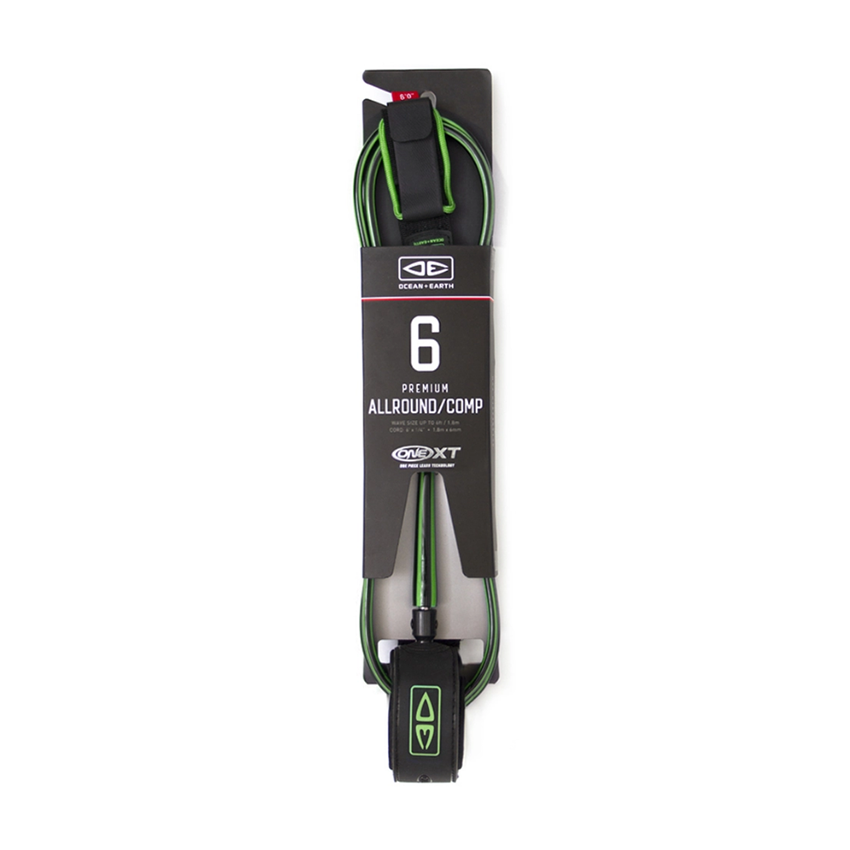 Leash Ocean & Earth Allround Comp One XT 6' Nero/Lime